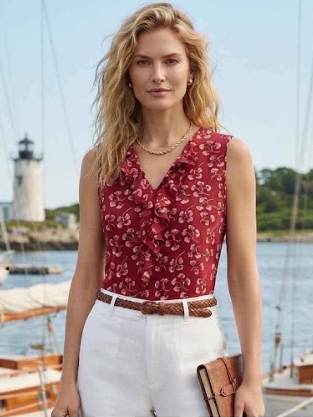 Vintage Lauren Ralph Lauren Floral Ruffle Front 100% Cotton Sleeveless Top